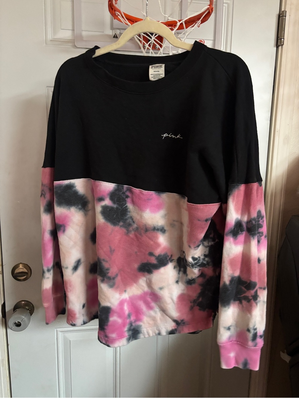 PINK Victoria's Secret Black & Pink Tie-Dye Pullover Sweatshirt